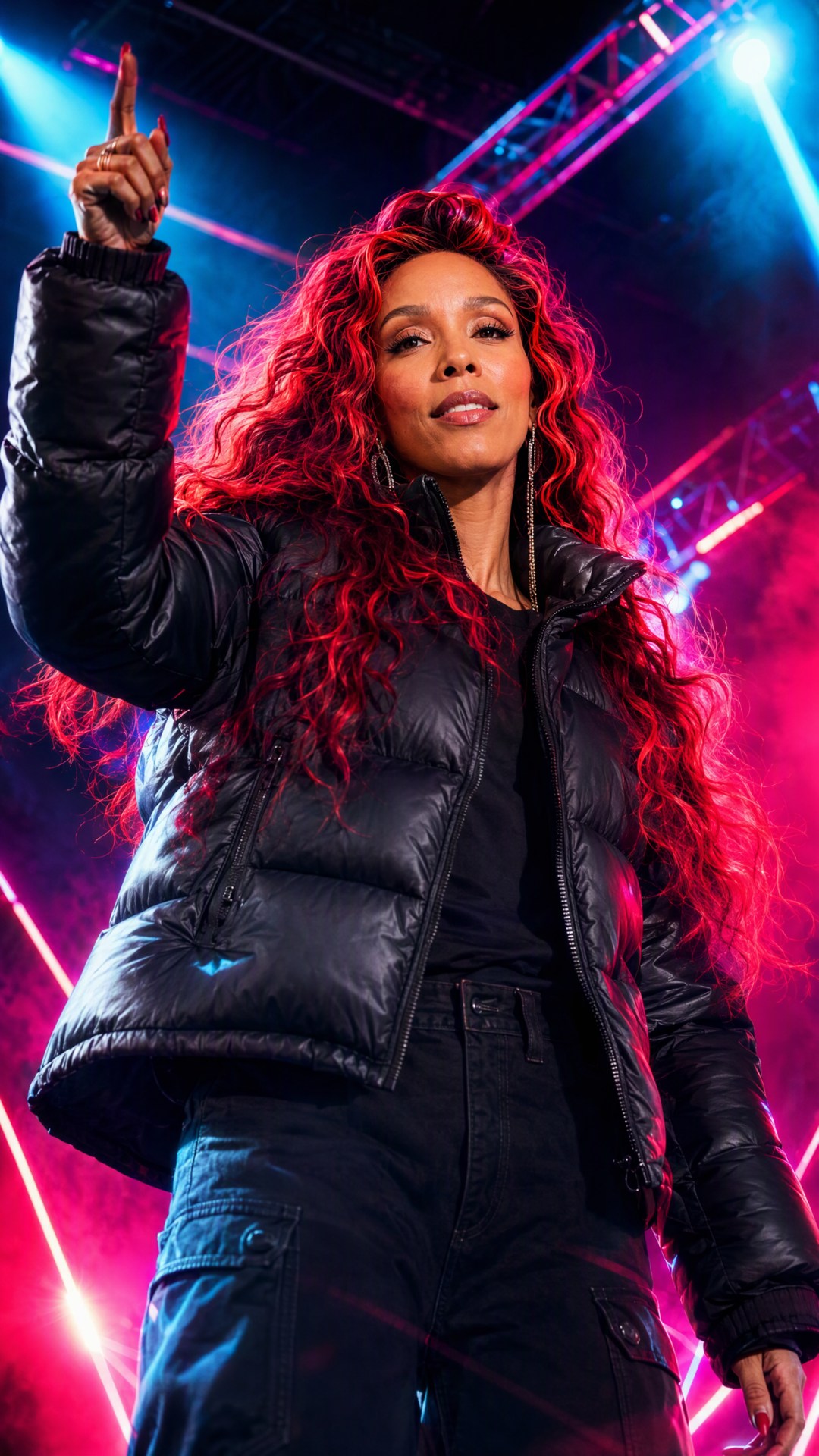 JesRoe in neon concert lighting
